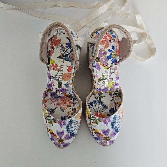 Stuart Weitzman Marguerita Floral Espadrille Wedge Sandals- Size 7 - Picture 5 of 16